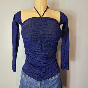Shein Womens Sparkle Off Shoulder Top Jewel Blue Halter Fairy Whimsigoth Size 6